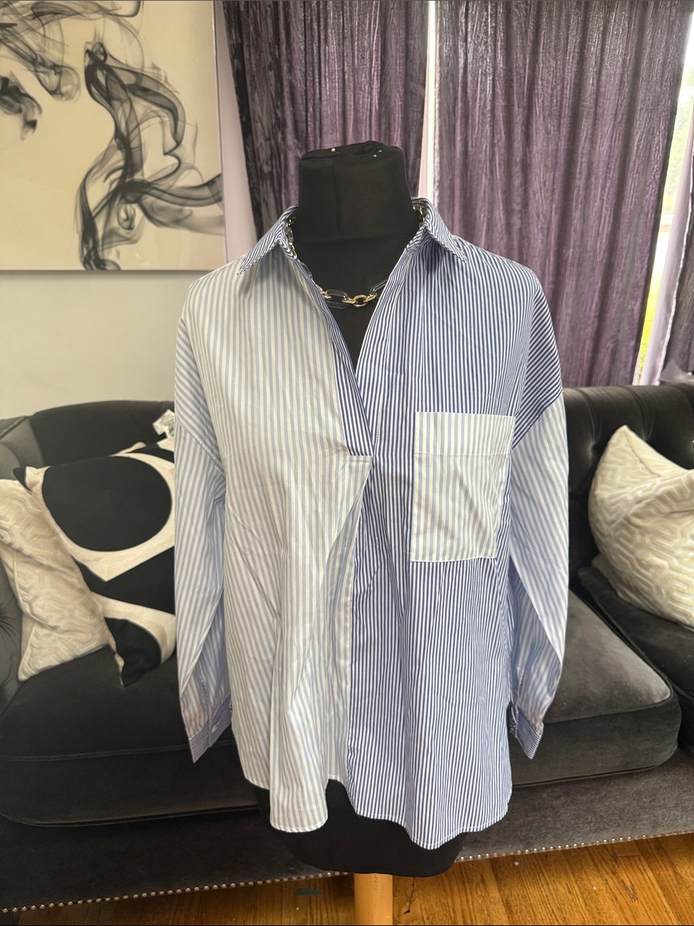 French connection
Striped Blue & White Maxi Shirt Dress - Women